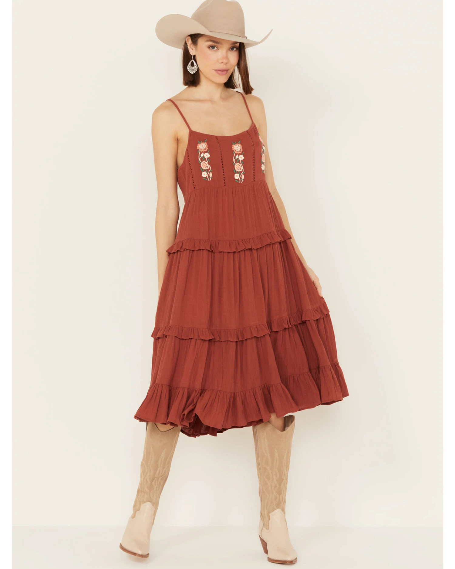 Bila77 Women's Floral Embroidered Tier Midi Dress 5 Bila77 Women's Floral Embroidered Tier Midi Dress - Image 3