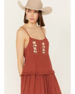 Bila77 Women's Floral Embroidered Tier Midi Dress