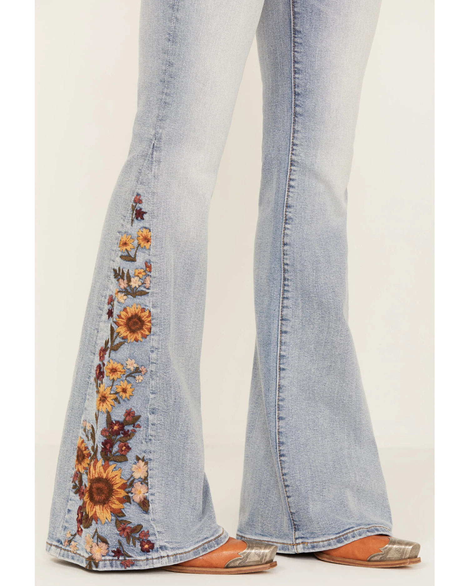 Driftwood Women's Light Wash High Rise Falling Sunflower Flare Jeans 4 Driftwood Women's Light Wash High Rise Falling Sunflower Flare Jeans - Image 2