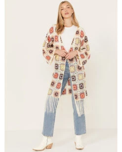 POL Women's Crochet Fringe Long Sleeve Kimono 9 POL Women's Crochet Fringe Long Sleeve Kimono -Western Cowboy Equipment Store 2000393569 900 P1