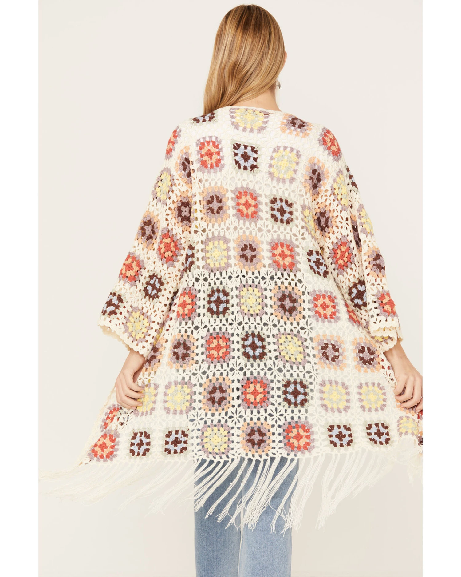 POL Women's Crochet Fringe Long Sleeve Kimono 4 POL Women's Crochet Fringe Long Sleeve Kimono - Image 2