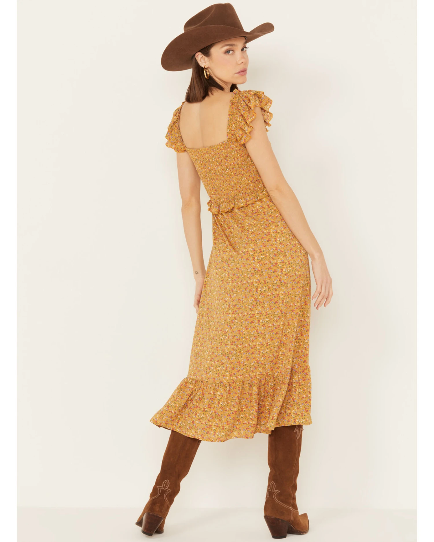 Yura Women's Ditsy Floral Ruffle Sleeveless Midi Dress 3 Yura Women's Ditsy Floral Ruffle Sleeveless Midi Dress