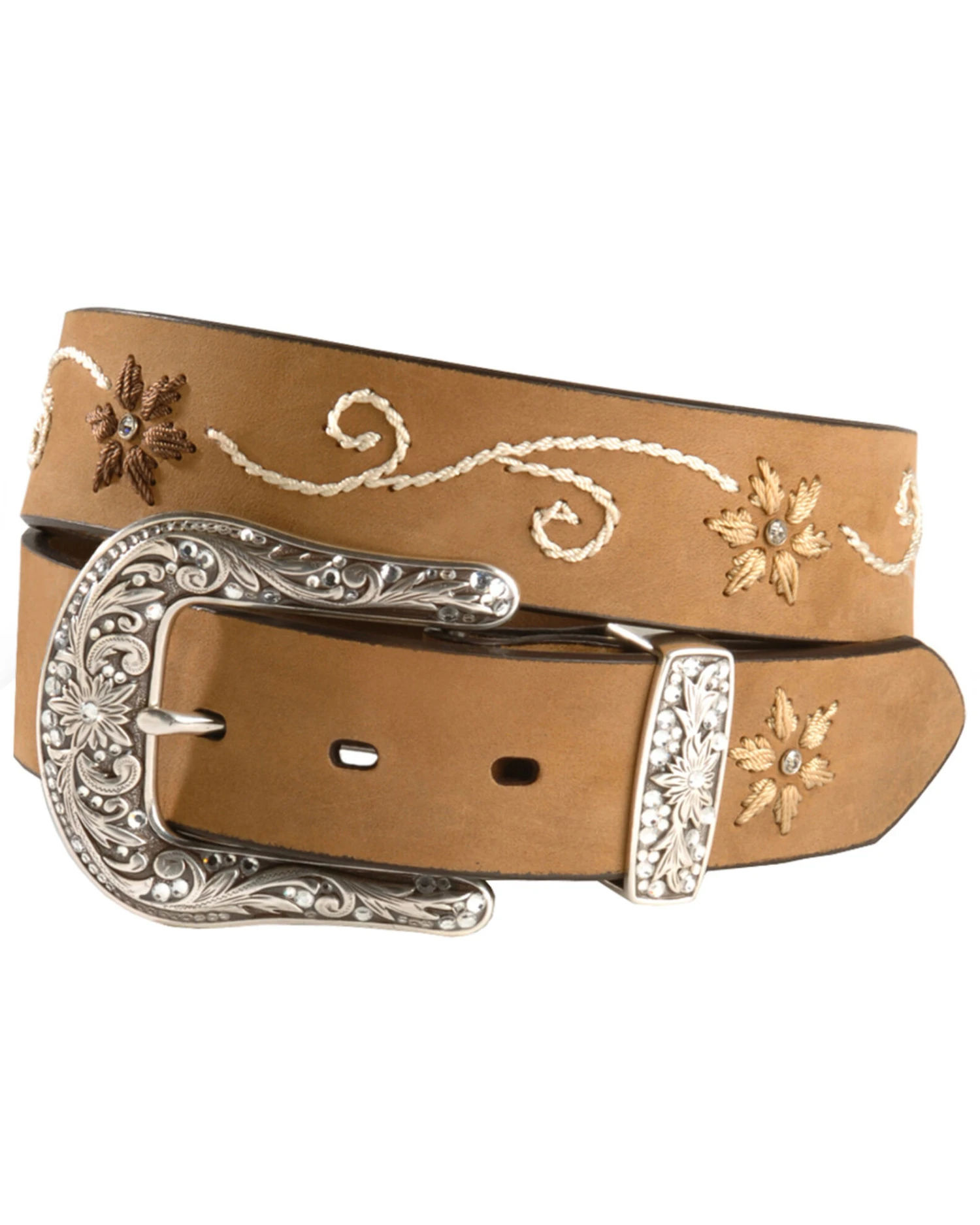 Nocona Belt Co. Women's Floral Stitched Leather Belt 4 Nocona Belt Co. Women's Floral Stitched Leather Belt - Image 2