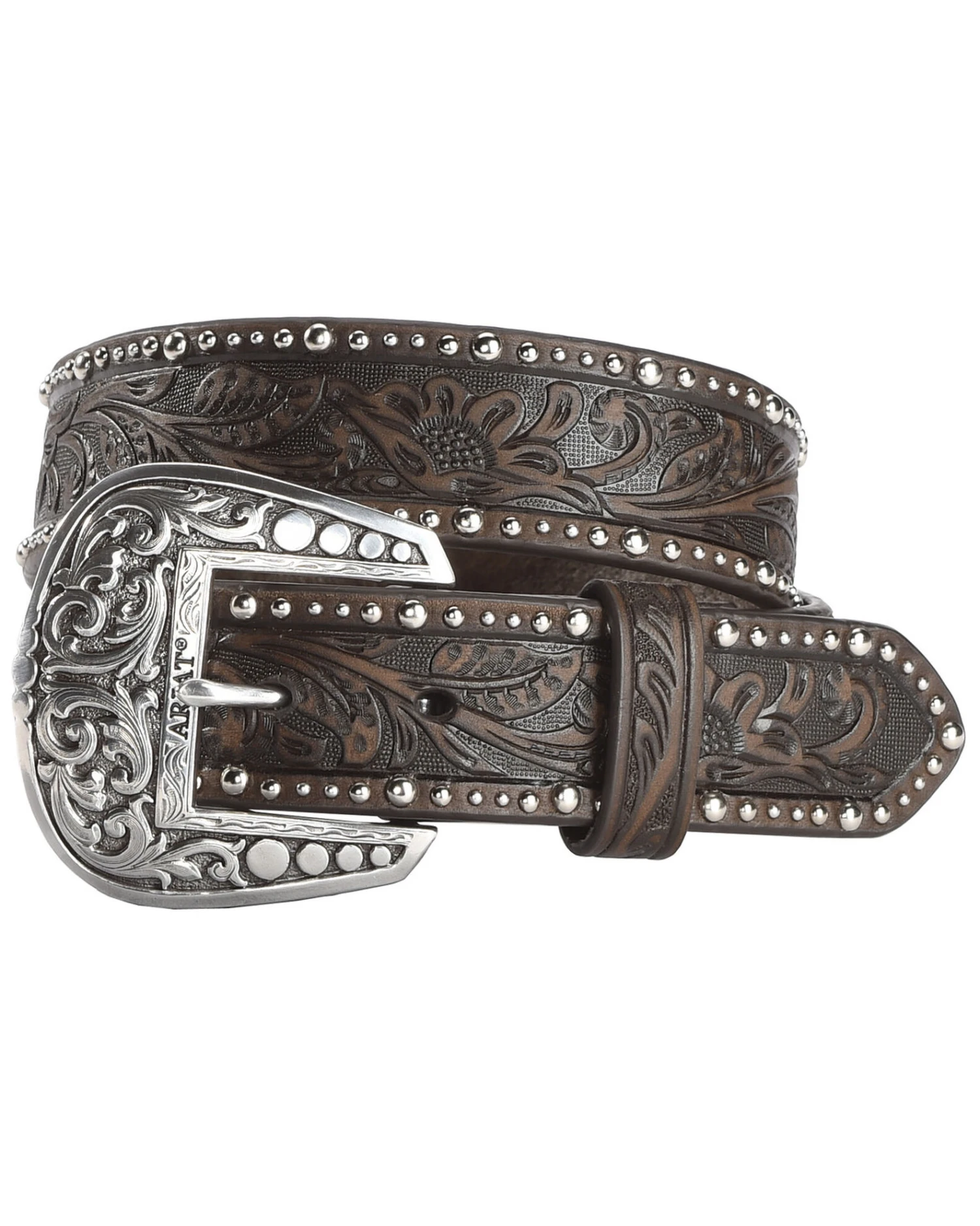 Ariat Women's Tooled & Studded Leather Belt 3 Ariat Women's Tooled & Studded Leather Belt